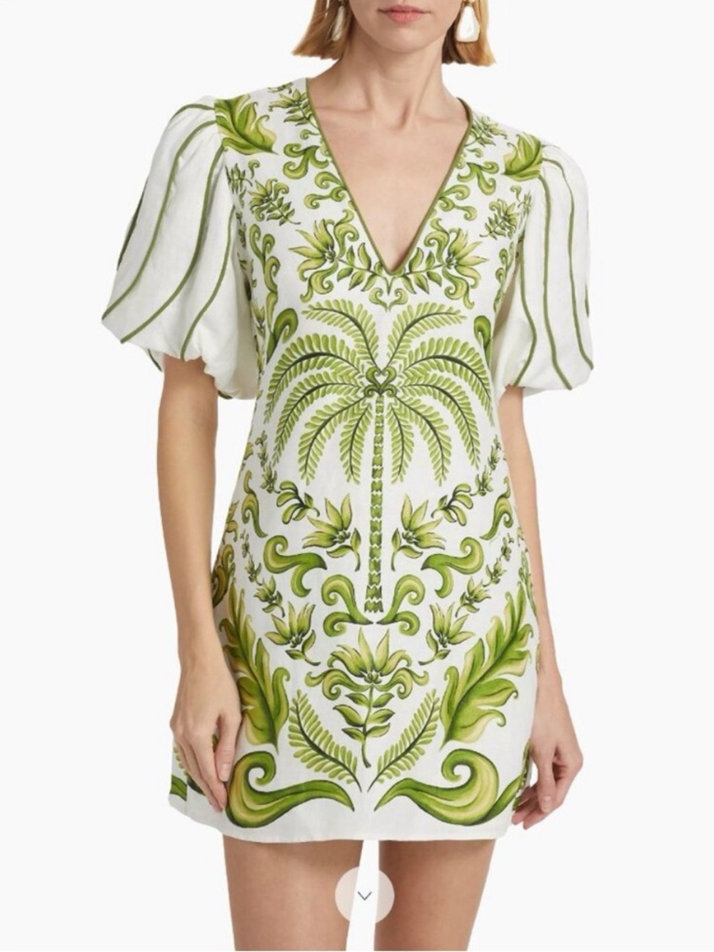 Green Embroidered V-Neck Mini Dress